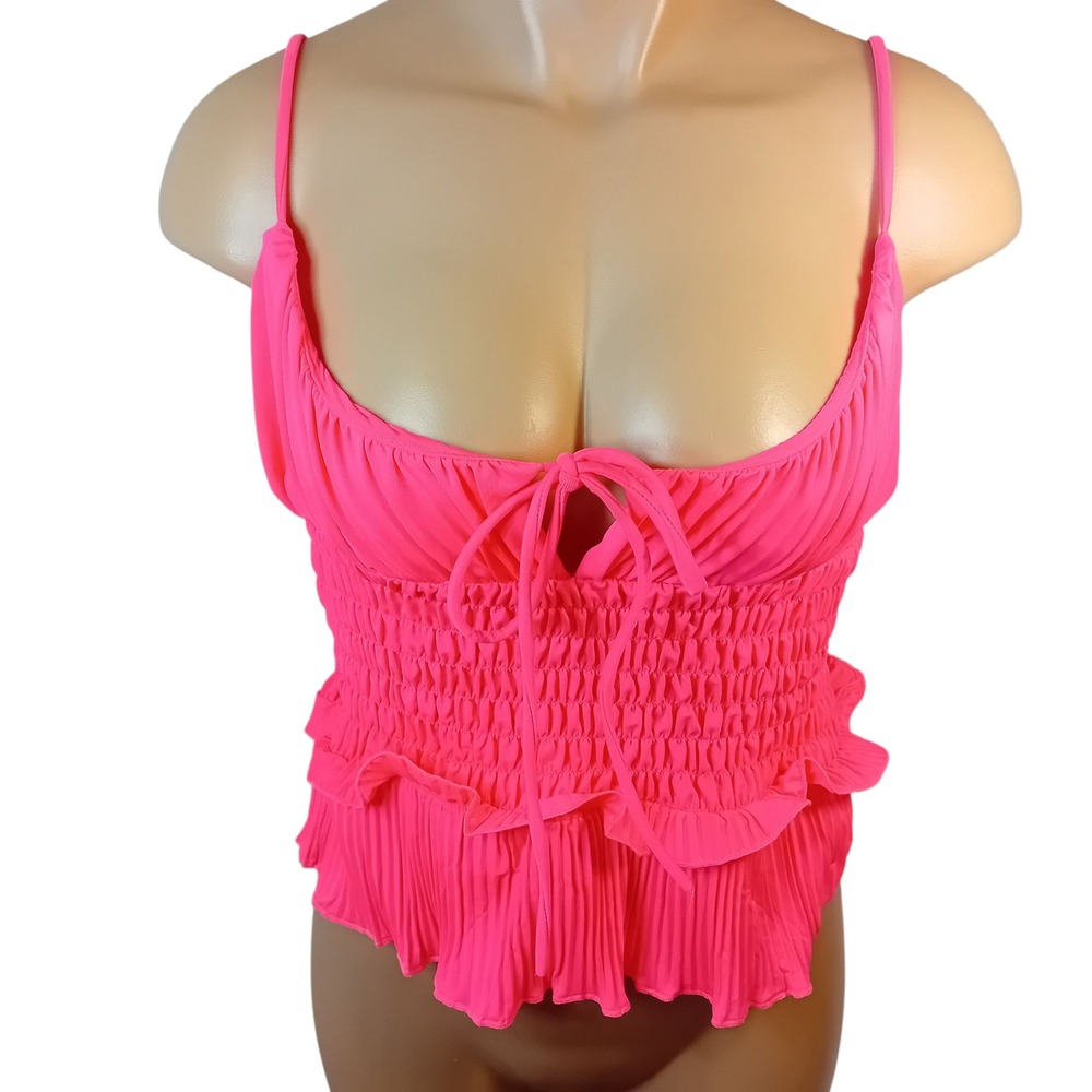 NWT Kiki Riki Y2K Inspired Coconut Girl Beach Ruched Smocked Tie Tank‎ Top  M